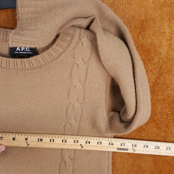 APC Womens Sweater XS Tan Pullover Crew Tight Cableknit Wool Cashmere Knit - Picture 5 of 7
